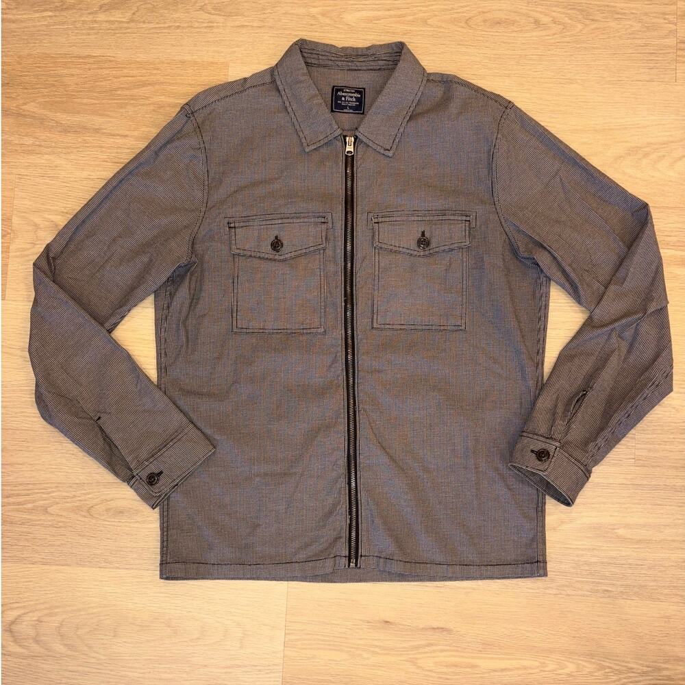Abercrombie & Fitch small houndstooth long sleeve zip shirt jacket mens Large